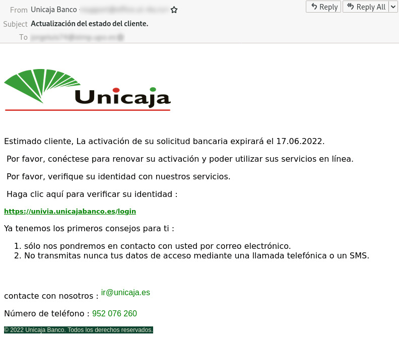 Nuevo ataque de phishing tras la fusion de Unicaja y Liberbank